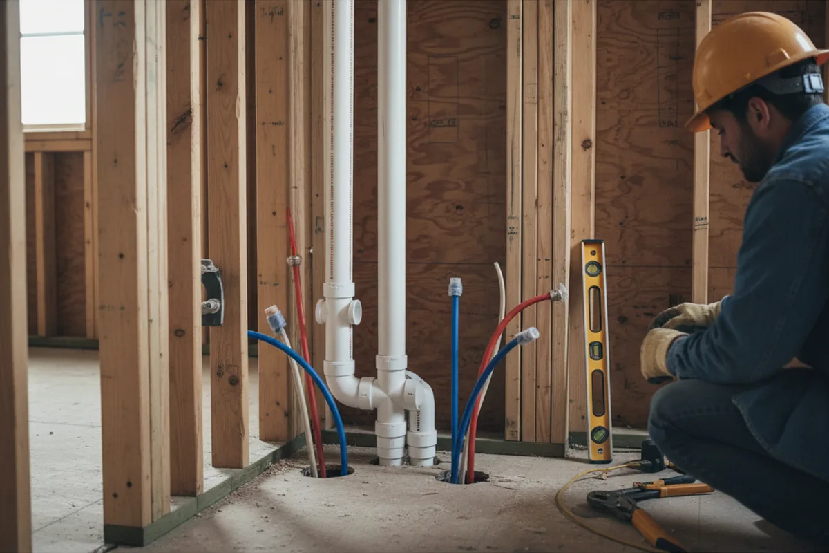 Drain and supply rough-in during Drain Cleaning in Lowell